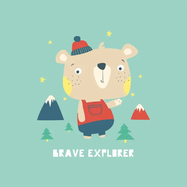 Bebek tişört izi için küçük kaşif ayı çizimi