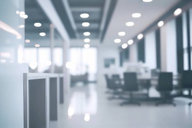 Ofis odası arka plandaki boşluğu bulanıklaştırdı. Üretici ai.