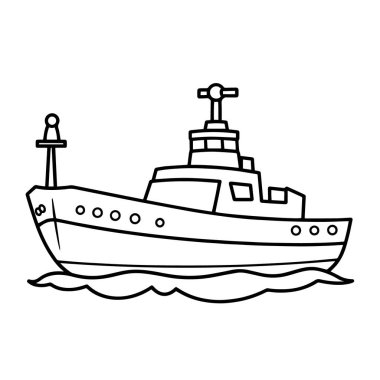 Denizcilik projeleri için mükemmel olan bir savaş gemisi ana hatları simgesinin vektör çizimi.