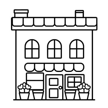 Mağaza önü projeleri için ideal bir dükkan inşa simgesinin vektör illüstrasyonu.