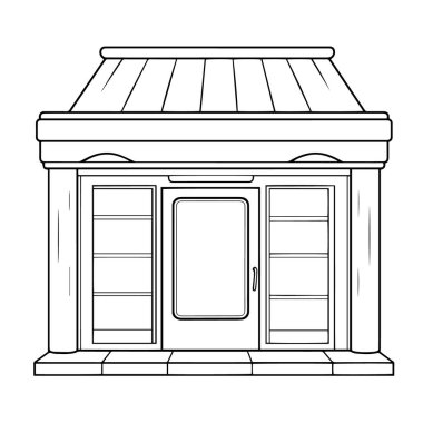 Mağaza önü projeleri için mükemmel olan bir dükkan ana hatları simgesinin vektör ilülasyonu.