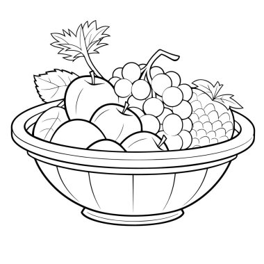 Beslenme ile ilgili projeler için ideal bir minimalist meyve sepeti taslak simgesinin vektör illüstrasyonu.