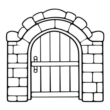 Giriş temalı projeler için ideal bir minimalist kapı ana hatları simgesinin vektör çizimi.