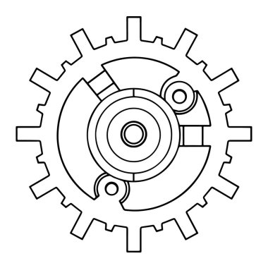 Mühendislik projeleri için ideal olan minimalist dişli taslak simgesinin vektör çizimi.