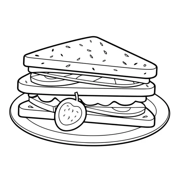 Vector Illustratie Van Een Ontbijt Sandwich Outline Icoon Perfect Voor — Stockvector