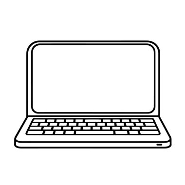 Dijital projeler için ideal bir minimalist dizüstü bilgisayar ana hatları simgesinin vektör çizimi.