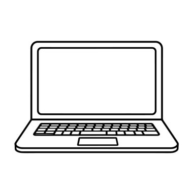 Dijital projeler için ideal bir minimalist dizüstü bilgisayar ana hatları simgesinin vektör çizimi.