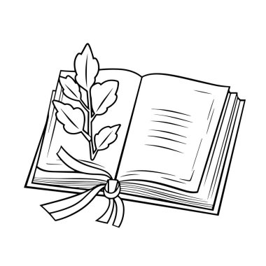 Eko-dost temalar için ideal, yaprakların ana simgesi olan minimalist bir kitabın vektör illüstrasyonu.
