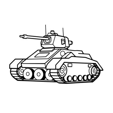 Minimalist bir ordu savaş tankı taslak simgesinin vektör çizimi, savaş temaları için ideal.