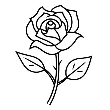 Romantik temalar için ideal bir minimalist gül ana hatları simgesinin vektör çizimi.