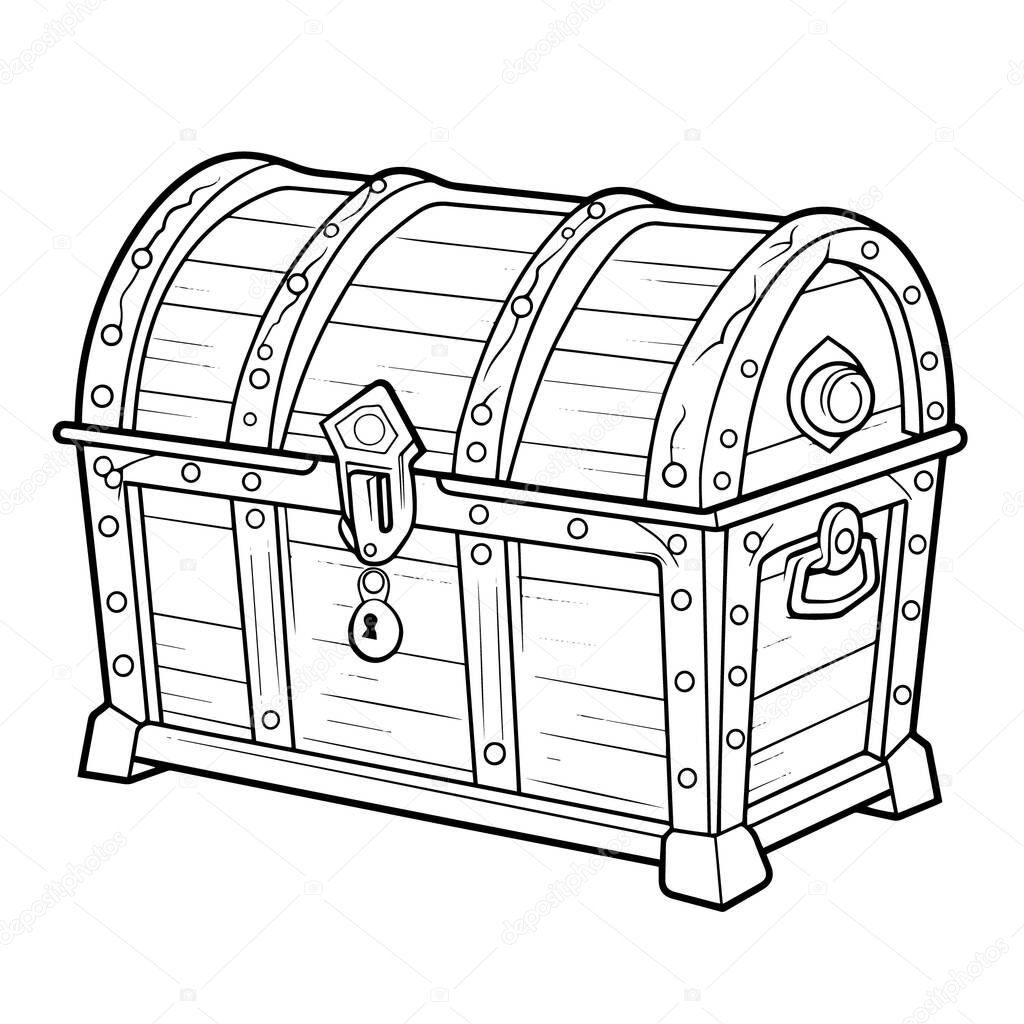 Vector illustration of a minimalist empty treasure chest outline icon, perfect for adventure themes.