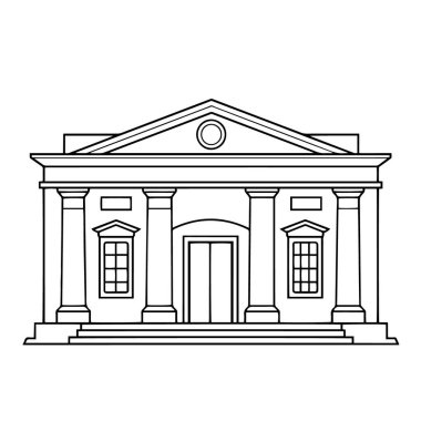 Banka binası ana hatları simgesinin vektör çizimi, finansal projeler için mükemmel.