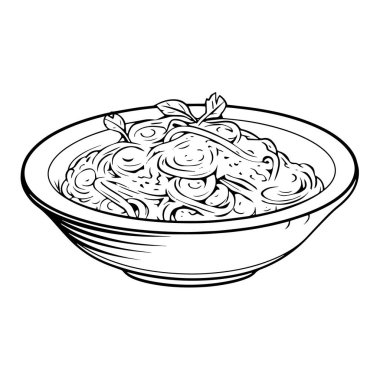 Vektör biçiminde minimalist makarna kasesi simgesi.