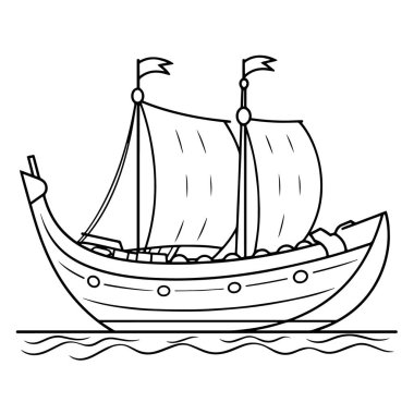 Denizcilik projeleri için ideal bir longboat ana hatları simgesinin vektör illüstrasyonu.