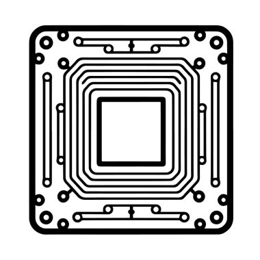 Elektronik projeler için ideal bir bilgisayar mikroçip ana hatlarının vektör illüstrasyonu.