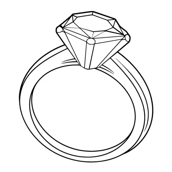 Elmas yüzük taslak simgesinin vektör illüstrasyonu, nişan projeleri için ideal.