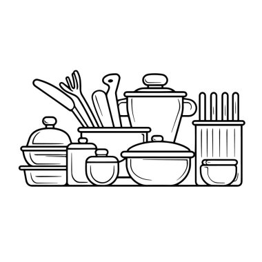 Vektör biçiminde minimalist mutfak gereçleri simgesi.