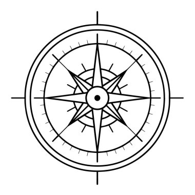 Bir pusula anahatının minimalist vektör tasviri, macera grafikleri için ideal.