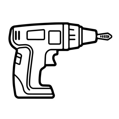 İnşaat grafikleri için ideal olan kablosuz matkap hatlarının minimalist vektör tasviri.