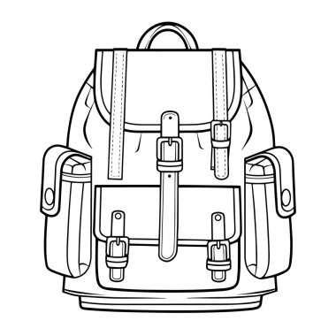 Bir moda sırt çantası taslağının minimalist vektör tasviri, aksesuar grafikler için ideal.