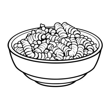 Fusilli makarna taslağının minimalist vektör tasviri, tarif çizimleri için ideal.