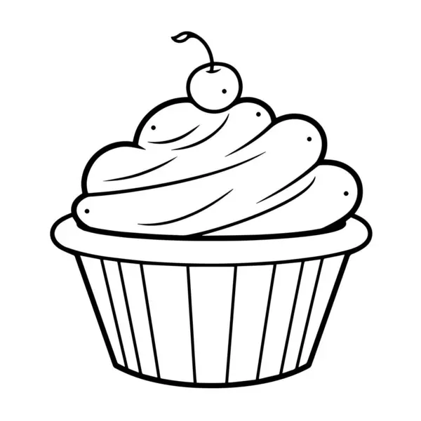 Raffigurazione Vettoriale Minimalista Contorno Cupcake Ideale Menu Dessert — Vettoriale Stock