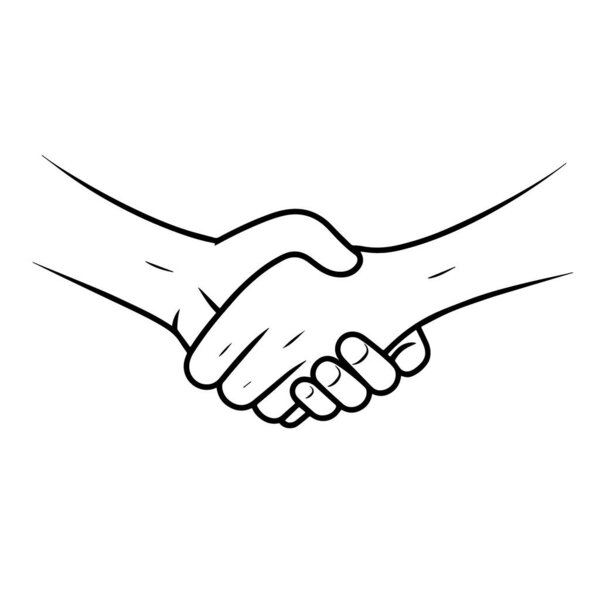 Minimalist vector depiction of friends handshake outline, perfect for unity graphics.