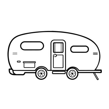 Konforlu kamp karavanı sembolü. Klasik çizgi sanat tasarımı ögesi.