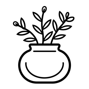 Bir bitki kabı taslağının minimalist vektör tasviri, iç grafikler için ideal.