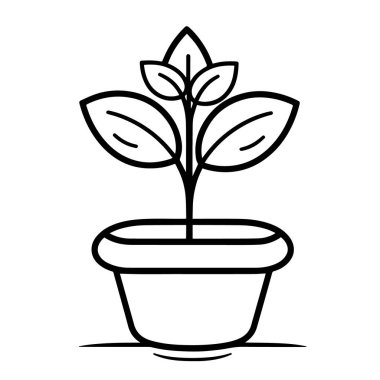 Bahçıvanlık grafikleri için ideal, genç bir bitkinin minimalist vektör tasviri.