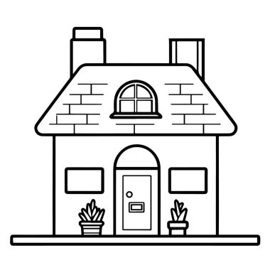 Küçük ev ana hatlı vektör simgesi, konut temalı grafikler için ideal.