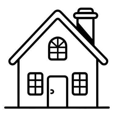 Küçük ev ana hatlı vektör simgesi, konut temalı grafikler için ideal.