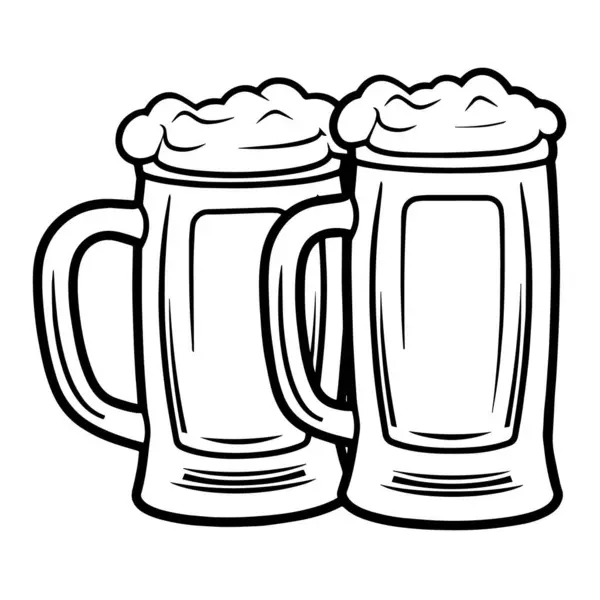 2つのビールマグカップは 飲料関連グラフィックスに最適なベクトルアイコンを概説しました — ストックベクタ