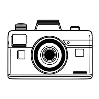 Çok yönlü eski model fotoğraf makinesi ikonu vektörü. Fotoğraf temalı projeler için mükemmel. Klasik zarafet..