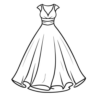 Çekici bir kadın gelinliğinin ana hatlarıyla ilgili bir illüstrasyon..