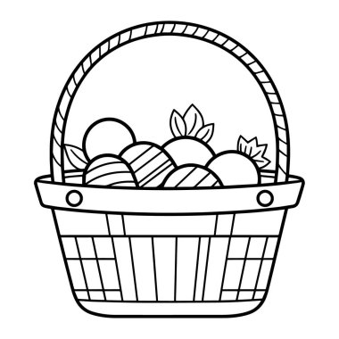 Enfes bir Paskalya sepetinin taslak simgesini içeren vektör illüstrasyonu.