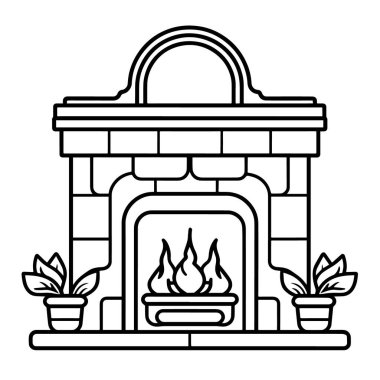 Klasik bir şöminenin özet simgesini içeren vektör illüstrasyonu.