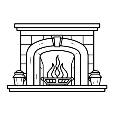 Klasik bir şöminenin özet simgesini içeren vektör illüstrasyonu.