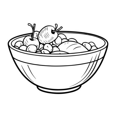 Geleneksel bir pirinç kasesinin taslak simgesini içeren vektör illüstrasyonu.