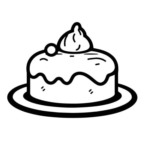 まともなチョコレート溶岩ケーキのアウトラインアイコンをフィーチャーしたベクターイラスト — ストックベクタ