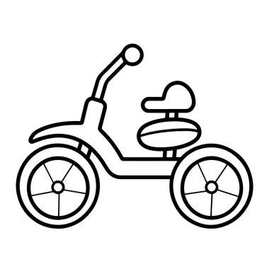 Neşeli üç tekerlekli bir çocuğun taslak simgesini içeren vektör illüstrasyonu.