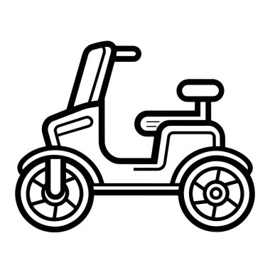 Neşeli üç tekerlekli bir çocuğun taslak simgesini içeren vektör illüstrasyonu.