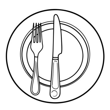 Minimalist plaka, çatal ve bıçak çizgilerinin vektör çizimi.