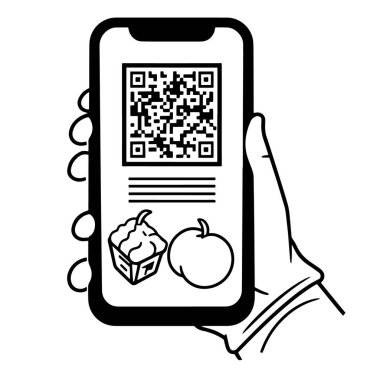 Akıllı telefon hatlarıyla QR kod taramasının vektör çizimi.