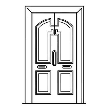 Dijital ve yazdırma projeleri için parlak ve minimalist çelik kapı silueti simgesi.