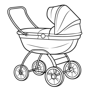 Ebeveynlik sitelerinde ve uygulamalarında kullanıma uygun temiz ve basit bebek arabası ana hatları simgesi.