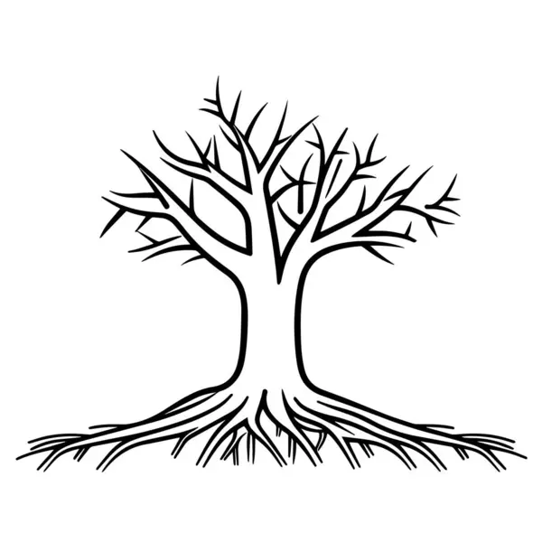 Kök ana hatları simgesi olan temiz ve minimalist ağaç, çevresel grafikler için mükemmel.