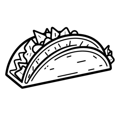 Meksika tacoları ana hatlı sembol, yemek ve restoran grafikleri için ideal..
