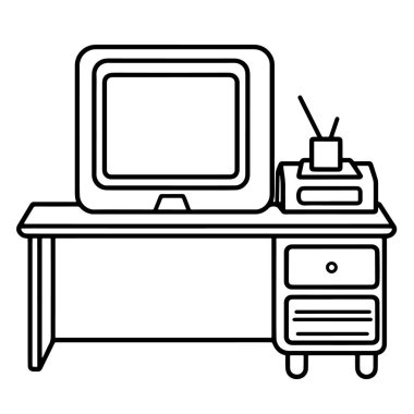 Bir bilgisayarın vektör biçimindeki basitleştirilmiş illüstrasyonu, çeşitli projeler için çok yönlü.