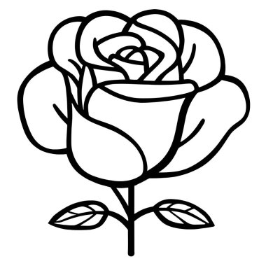Dijital ve yazdırma projelerinde çok yönlü kullanım için basitleştirilmiş gül çizimi.